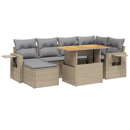 Salon de jardin avec coussins 7 pcs beige résine tressée 2