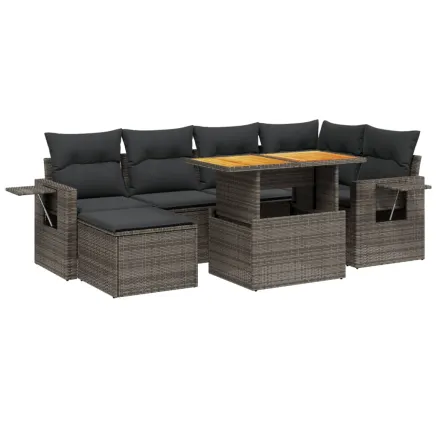 Salon de jardin avec coussins 7 pcs gris résine tressée 2