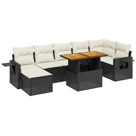 Salon de jardin 8 pcs avec coussins noir résine tressée 2