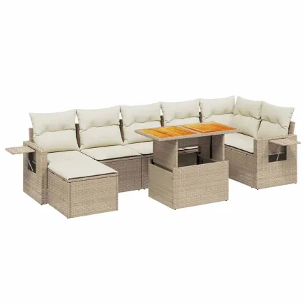 Salon de jardin avec coussins 8 pcs beige résine tressée 2
