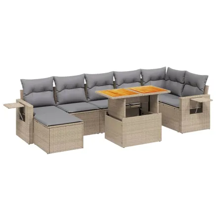 Salon de jardin avec coussins 8 pcs beige résine tressée 2