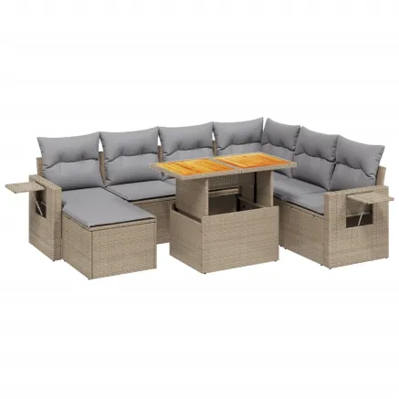 Salon de jardin avec coussins 8 pcs beige résine tressée 2