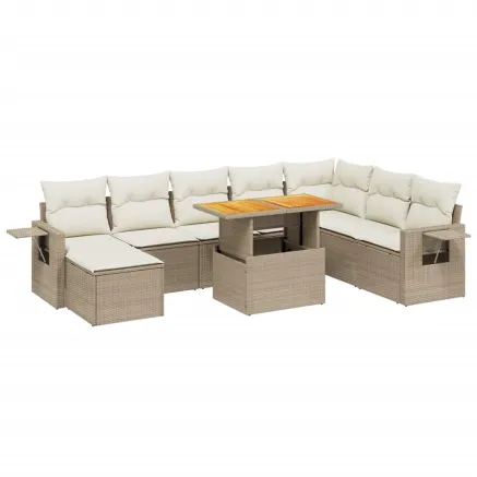 Salon de jardin avec coussins 9 pcs beige résine tressée 2