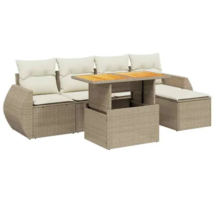 Salon de jardin avec coussins 6 pcs beige résine tressée 2