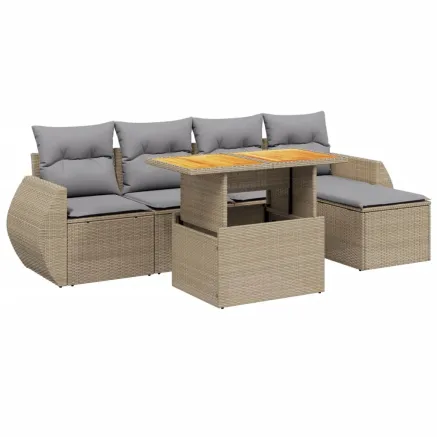 Salon de jardin avec coussins 6 pcs beige résine tressée 2
