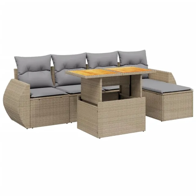 Salon de jardin avec coussins 6 pcs beige résine tressée