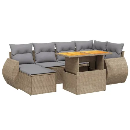 Salon de jardin avec coussins 7 pcs beige résine tressée 2