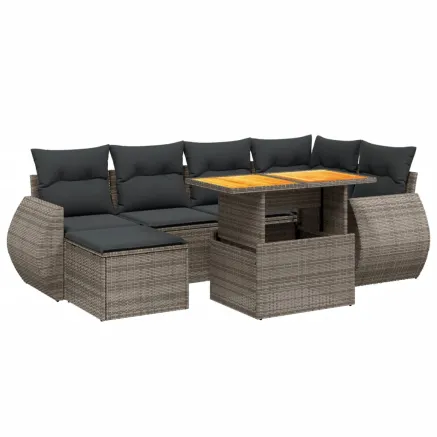 Salon de jardin avec coussins 7 pcs gris résine tressée 2