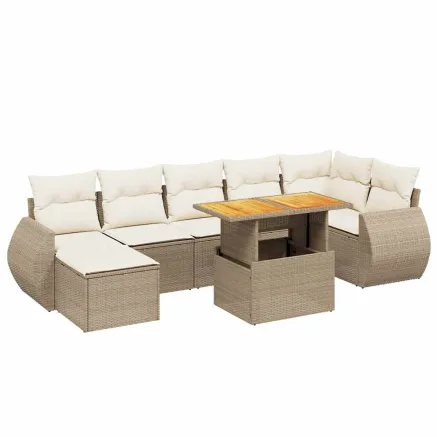 Salon de jardin avec coussins 8 pcs beige résine tressée 2