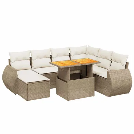 Salon de jardin avec coussins 8 pcs beige résine tressée 2