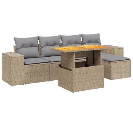 Salon de jardin avec coussins 6 pcs beige résine tressée 2