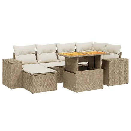 Salon de jardin avec coussins 7 pcs beige résine tressée 2