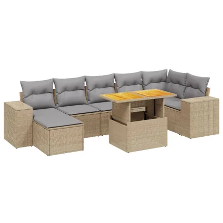 Salon de jardin avec coussins 8 pcs beige résine tressée 2