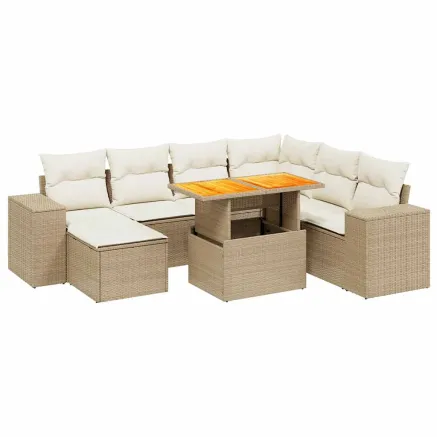 Salon de jardin avec coussins 8 pcs beige résine tressée 2