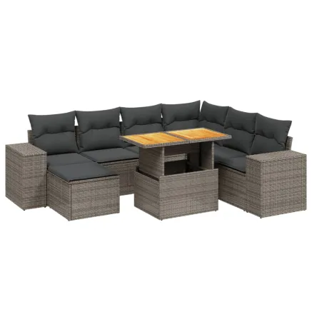 Salon de jardin 8 pcs avec coussins gris résine tressée 2