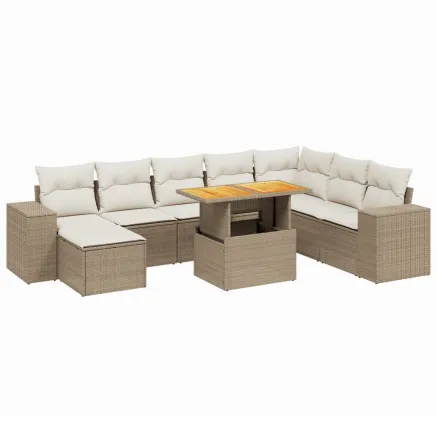 Salon de jardin avec coussins 9 pcs beige résine tressée 2