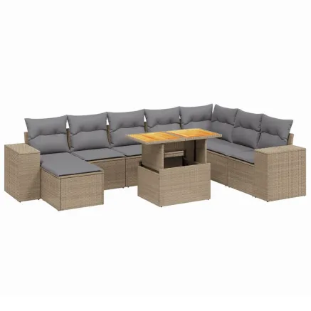 Salon de jardin avec coussins 9 pcs beige résine tressée 2