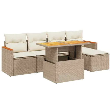 Salon de jardin avec coussins 6 pcs beige résine tressée 2