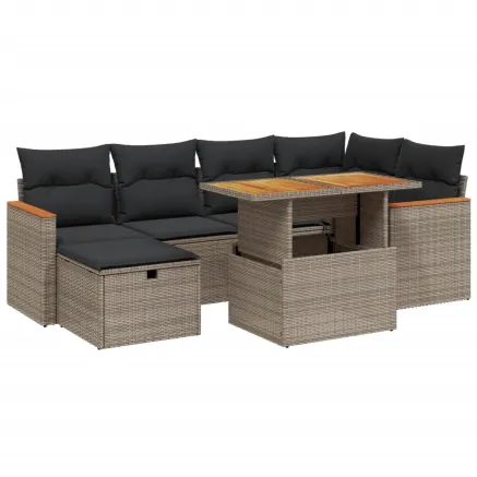 Salon de jardin avec coussins 7 pcs gris résine tressée 2