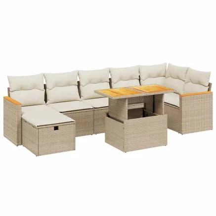 Salon de jardin avec coussins 8 pcs beige résine tressée 2