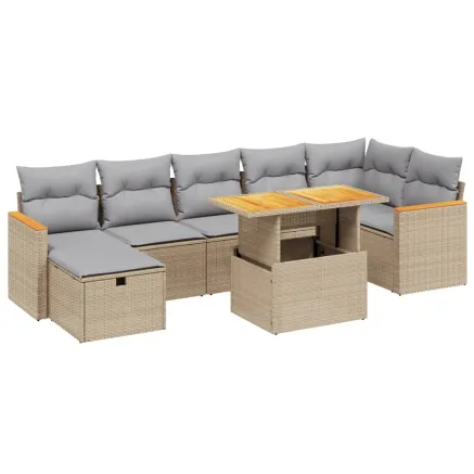 Salon de jardin avec coussins 8 pcs beige résine tressée 2