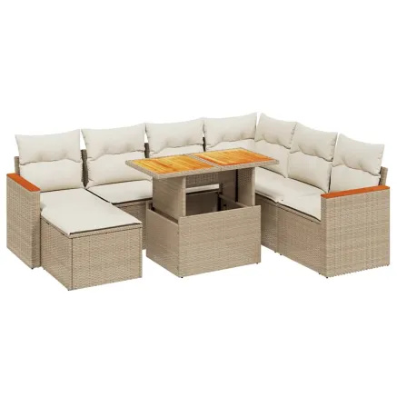 Salon de jardin avec coussins 8 pcs beige résine tressée 2