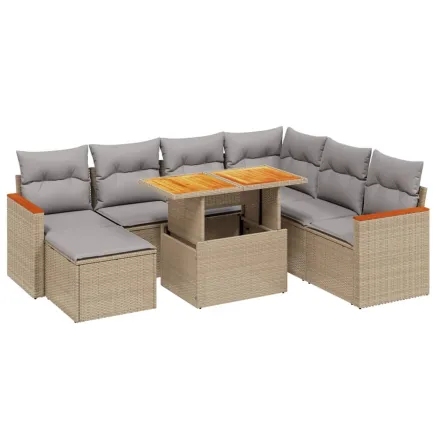 Salon de jardin avec coussins 8 pcs beige résine tressée 2