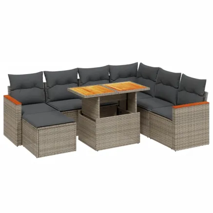 Salon de jardin 8 pcs avec coussins gris résine tressée 2