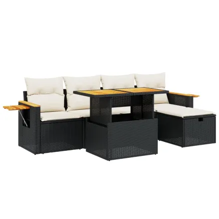 Salon de jardin 6 pcs avec coussins noir résine tressée 2