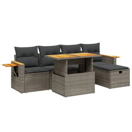 Salon de jardin 6 pcs avec coussins gris résine tressée 2