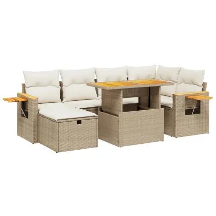 Salon de jardin avec coussins 7 pcs beige résine tressée 2