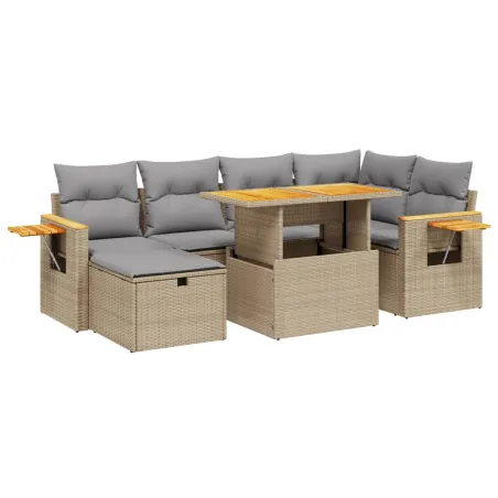 Salon de jardin avec coussins 7 pcs beige résine tressée