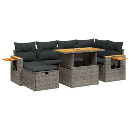 Salon de jardin avec coussins 7 pcs gris résine tressée 2