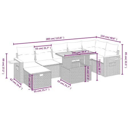 Salon de jardin 8 pcs avec coussins noir résine tressée