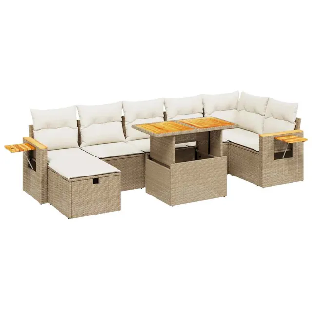 Salon de jardin avec coussins 8 pcs beige résine tressée