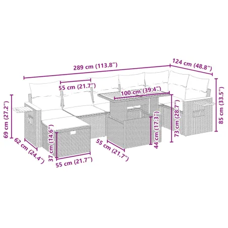 Salon de jardin avec coussins 8 pcs beige résine tressée