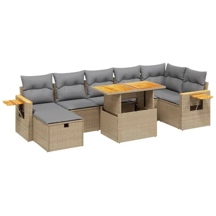 Salon de jardin avec coussins 8 pcs beige résine tressée 2