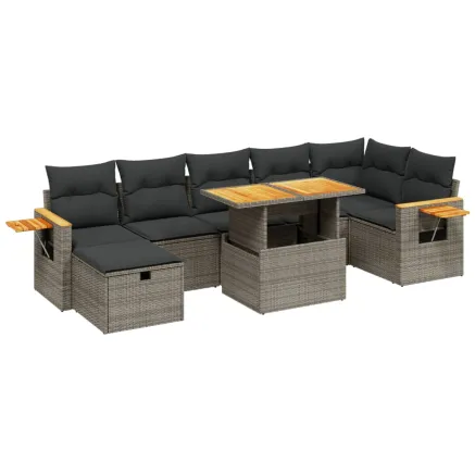 Salon de jardin 8 pcs avec coussins gris résine tressée 2