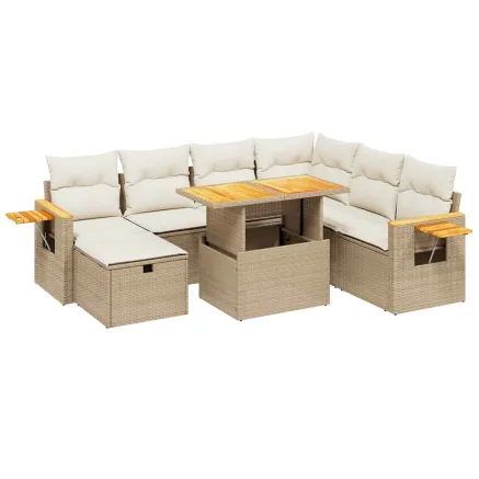 Salon de jardin avec coussins 8 pcs beige résine tressée 2
