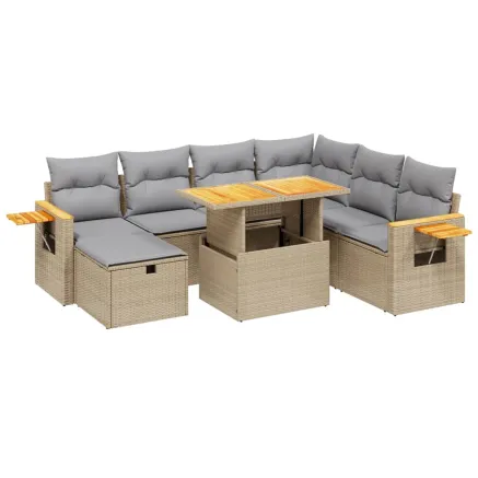 Salon de jardin avec coussins 8 pcs beige résine tressée 2