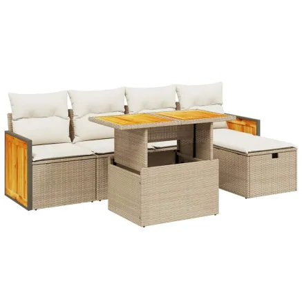 Salon de jardin avec coussins 6 pcs beige résine tressée 2