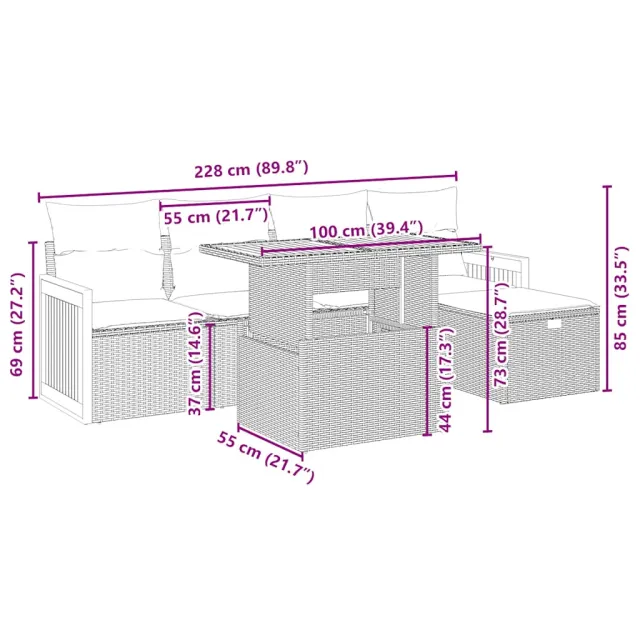 Salon de jardin avec coussins 6 pcs beige résine tressée