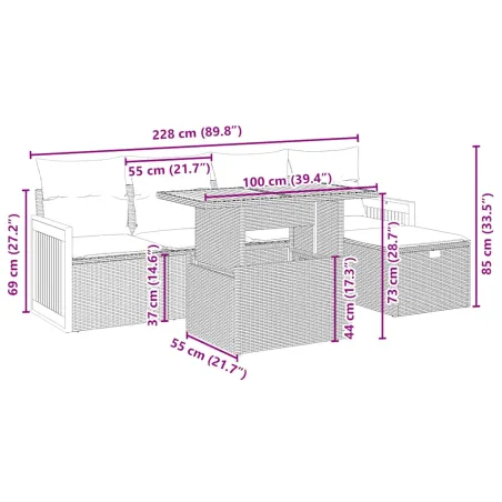 Salon de jardin avec coussins 6 pcs beige résine tressée