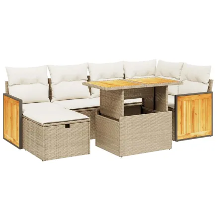 Salon de jardin avec coussins 7 pcs beige résine tressée 2