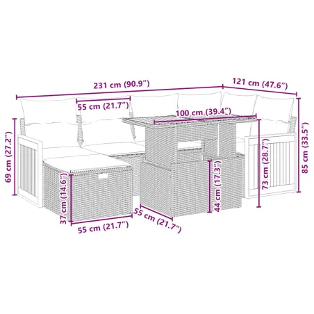 Salon de jardin avec coussins 7 pcs beige résine tressée