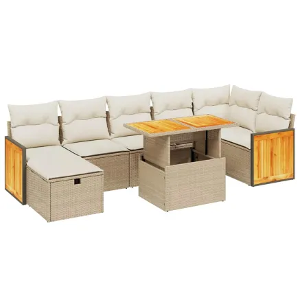 Salon de jardin avec coussins 8 pcs beige résine tressée 2