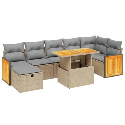 Salon de jardin avec coussins 8 pcs beige résine tressée 2