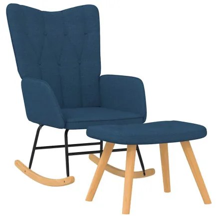Chaise à bascule avec repose-pied Bleu Tissu 2