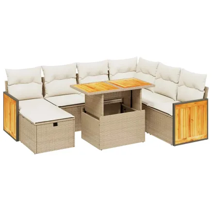 Salon de jardin avec coussins 8 pcs beige résine tressée 2
