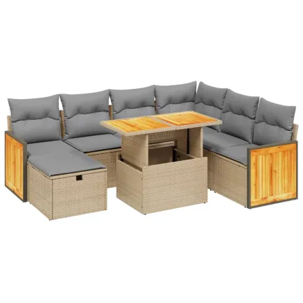 Salon de jardin avec coussins 8 pcs beige résine tressée 2